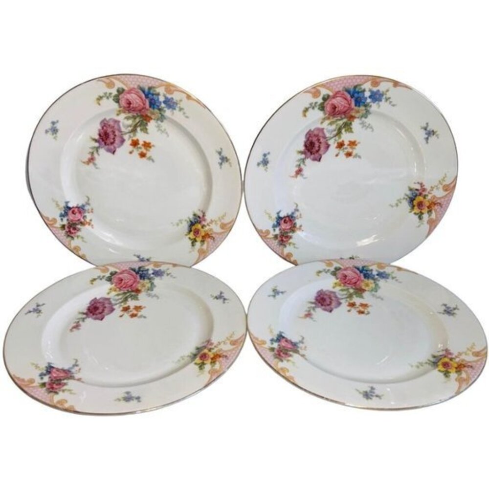 Bridal Rose Epiag Floral gold rim Dinner Plate set (4)